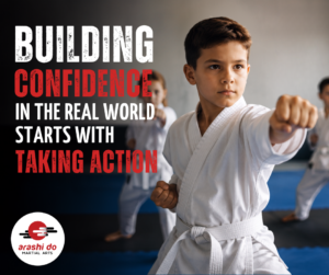 Child practicing karate at Arashi-Do Martial Arts, building confidence through martial arts training.
