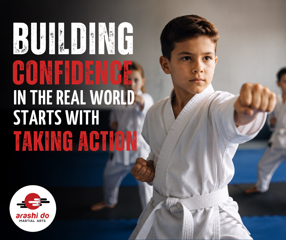 Child practicing karate at Arashi-Do Martial Arts, building confidence through martial arts training.